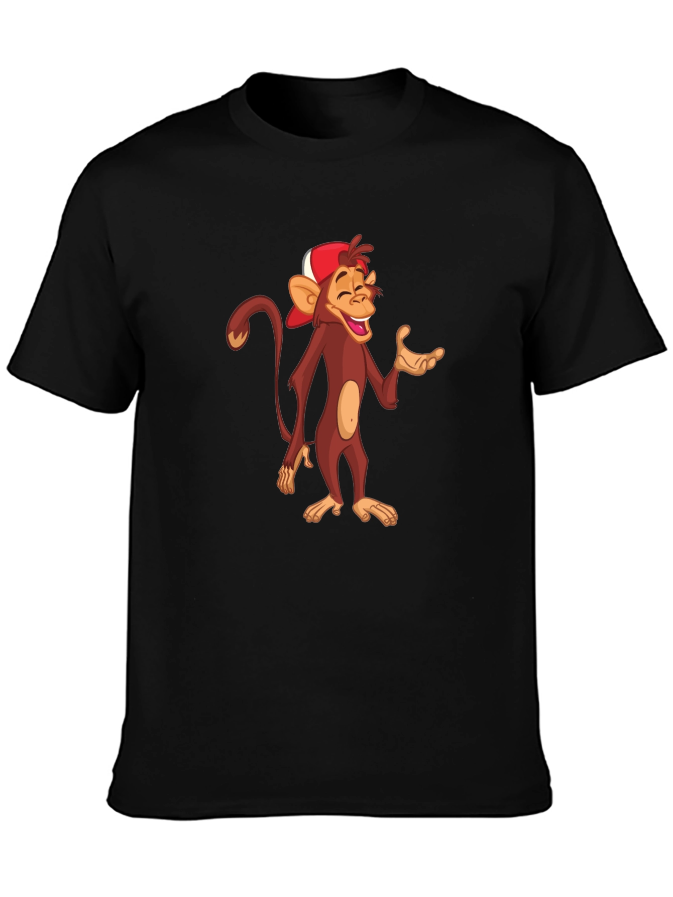 Cartoon Monkey Graphic T-Shirt - Casual Black Tee