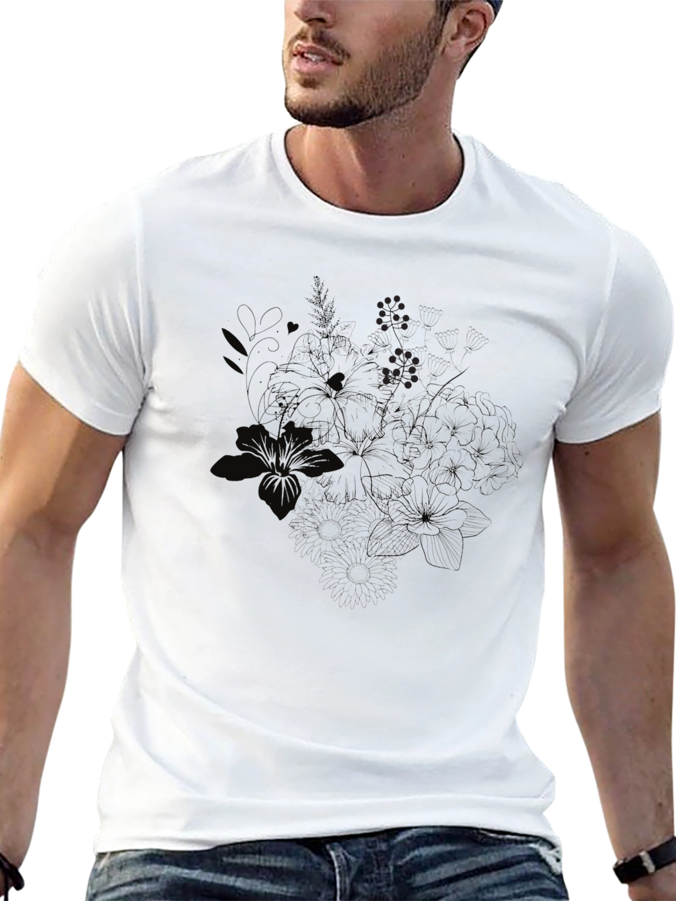 Black Floral Print Crew Neck T-Shirt