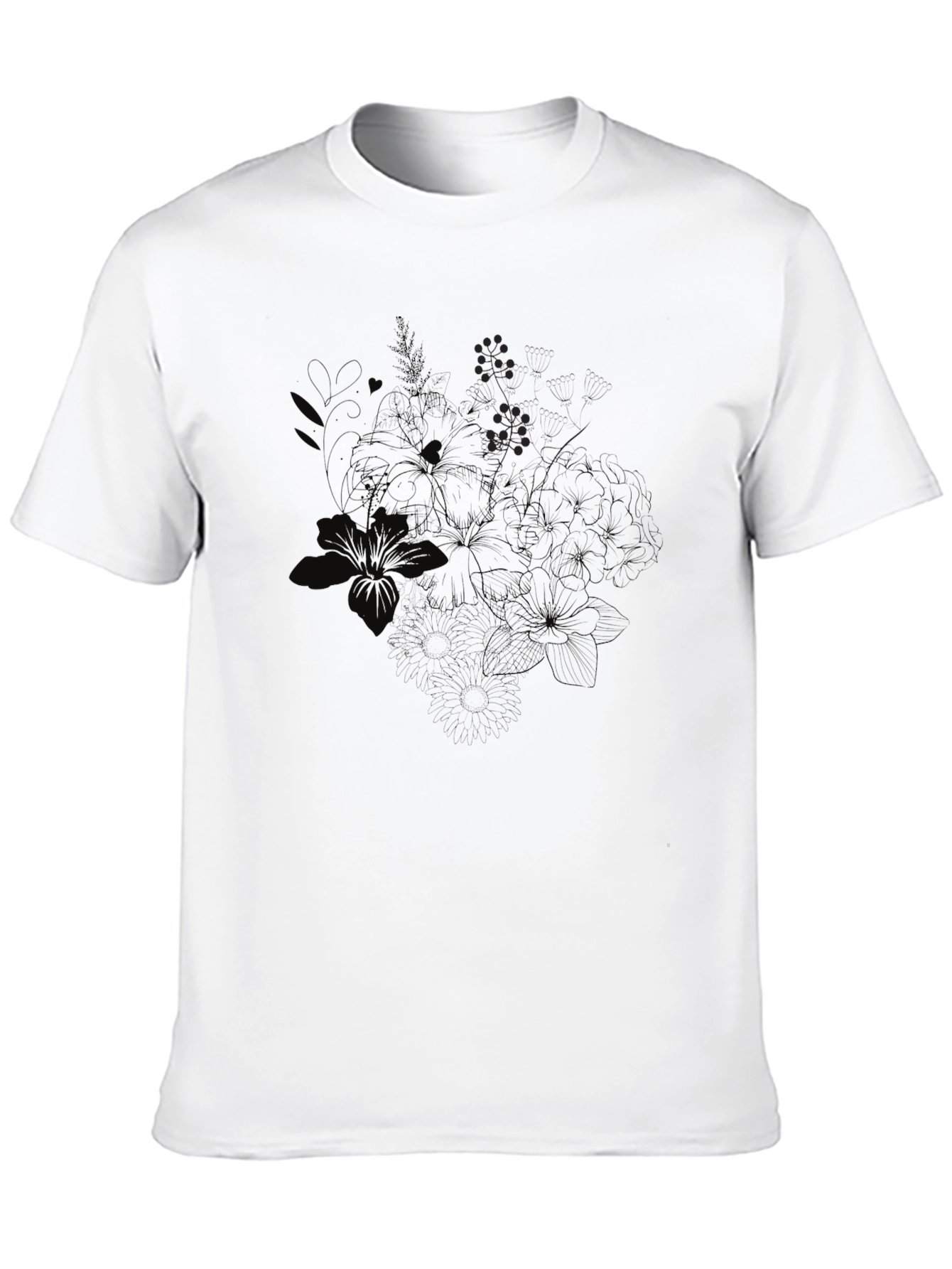 Black Floral Print Crew Neck T-Shirt