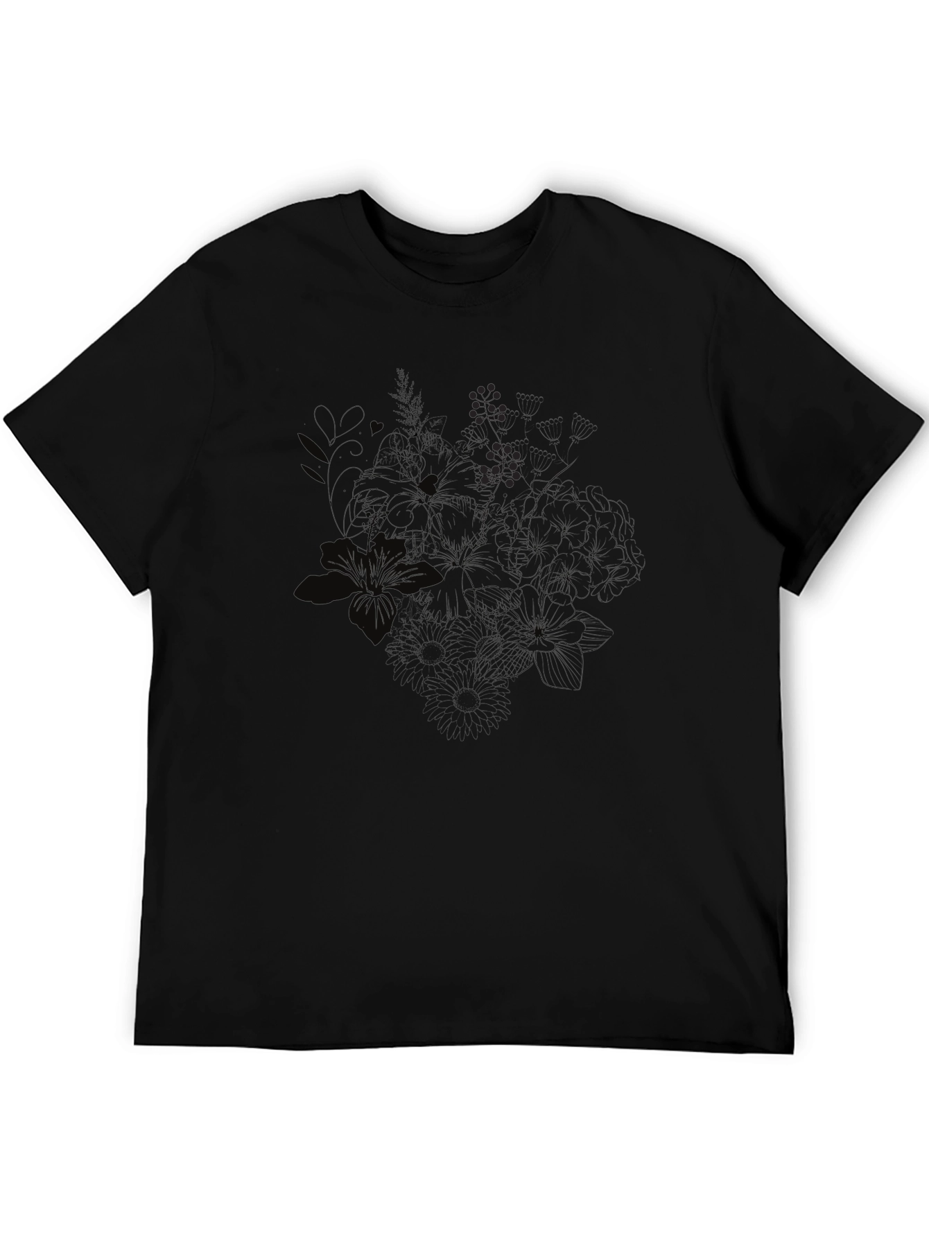 Black Floral Print Crew Neck T-Shirt
