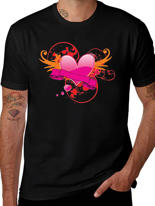 Black T-Shirt with Heart Graphic