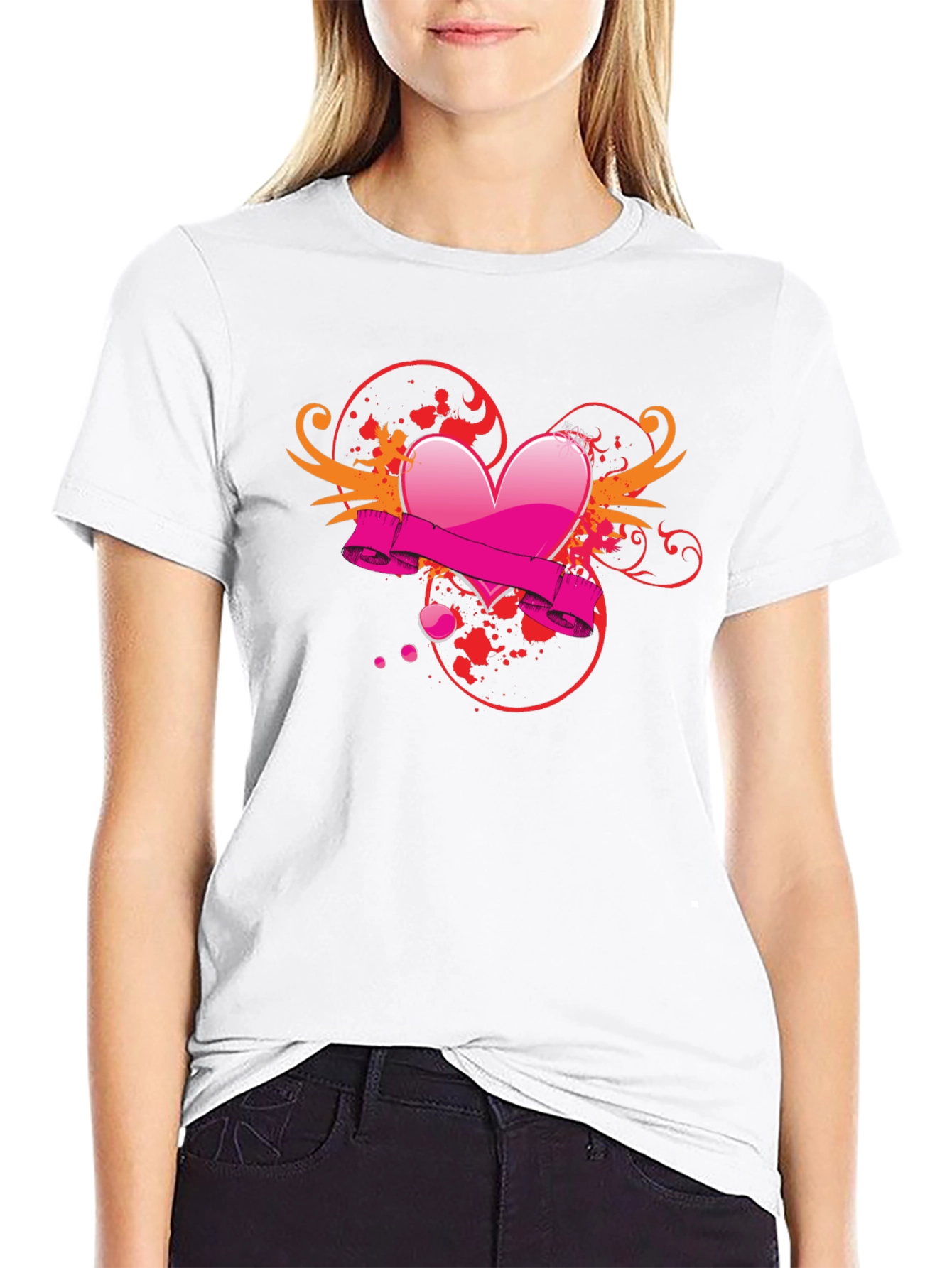 Black T-Shirt with Heart Graphic