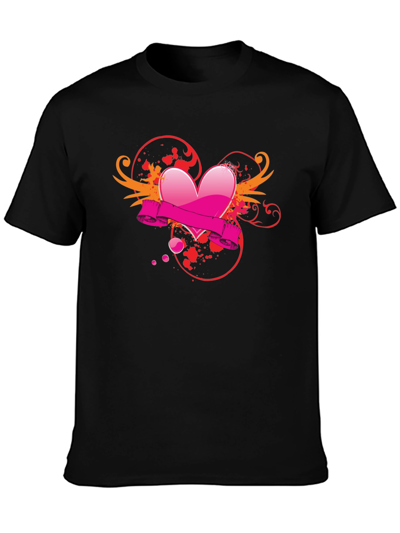 Black T-Shirt with Heart Graphic