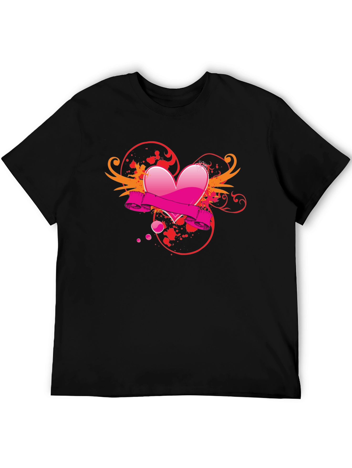 Black T-Shirt with Heart Graphic