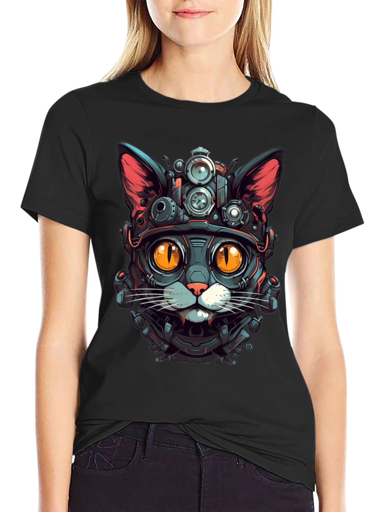Steampunk Cat Graphic Tee - Unique Design