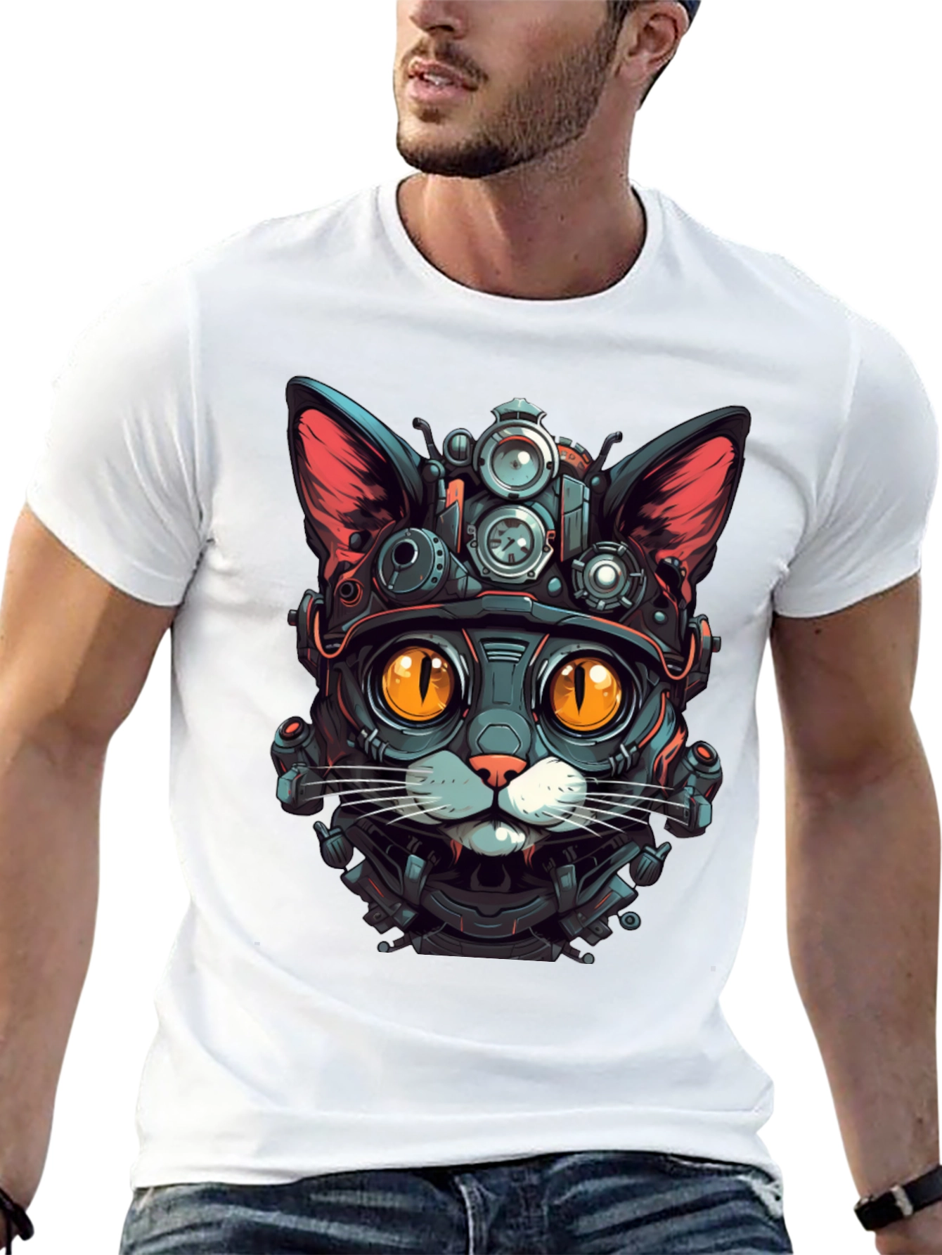 Steampunk Cat Graphic Tee - Unique Design
