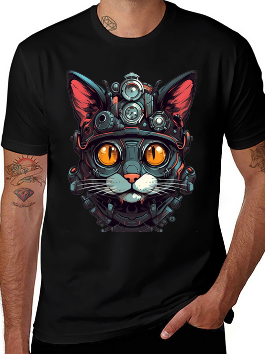 Steampunk Cat Graphic Tee - Unique Design