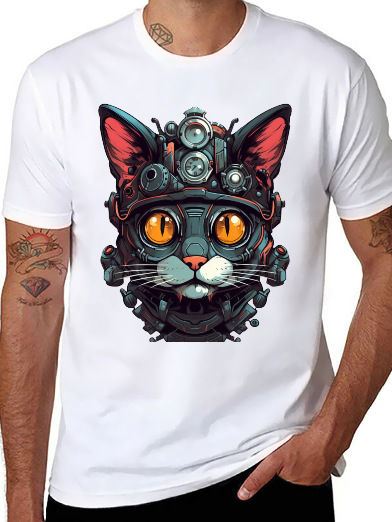 Steampunk Cat Graphic Tee - Unique Design