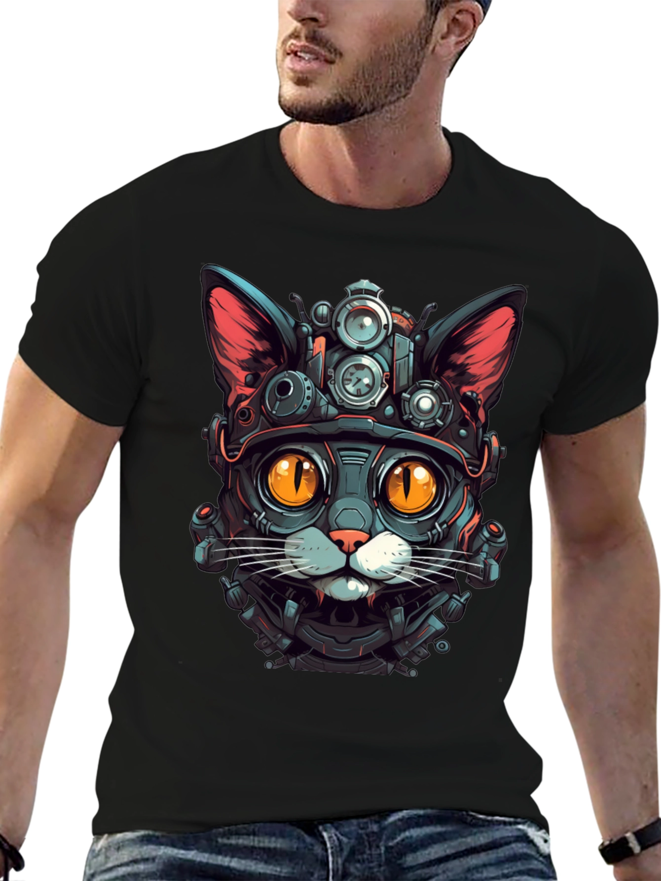 Steampunk Cat Graphic Tee - Unique Design