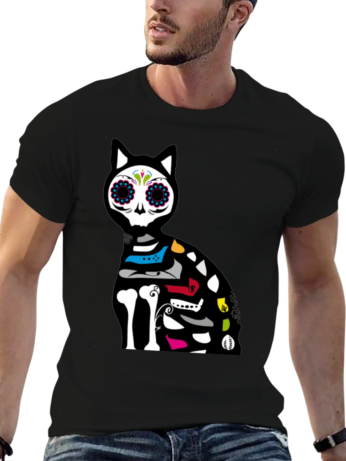 Sugar Skull Cat Graphic T-Shirt