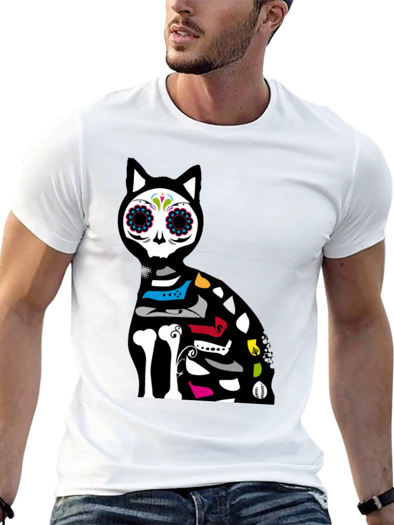 Sugar Skull Cat Graphic T-Shirt