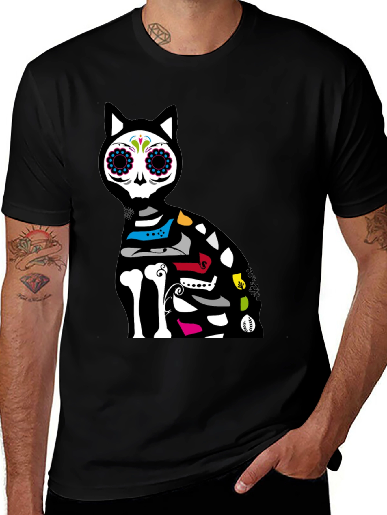Sugar Skull Cat Graphic T-Shirt