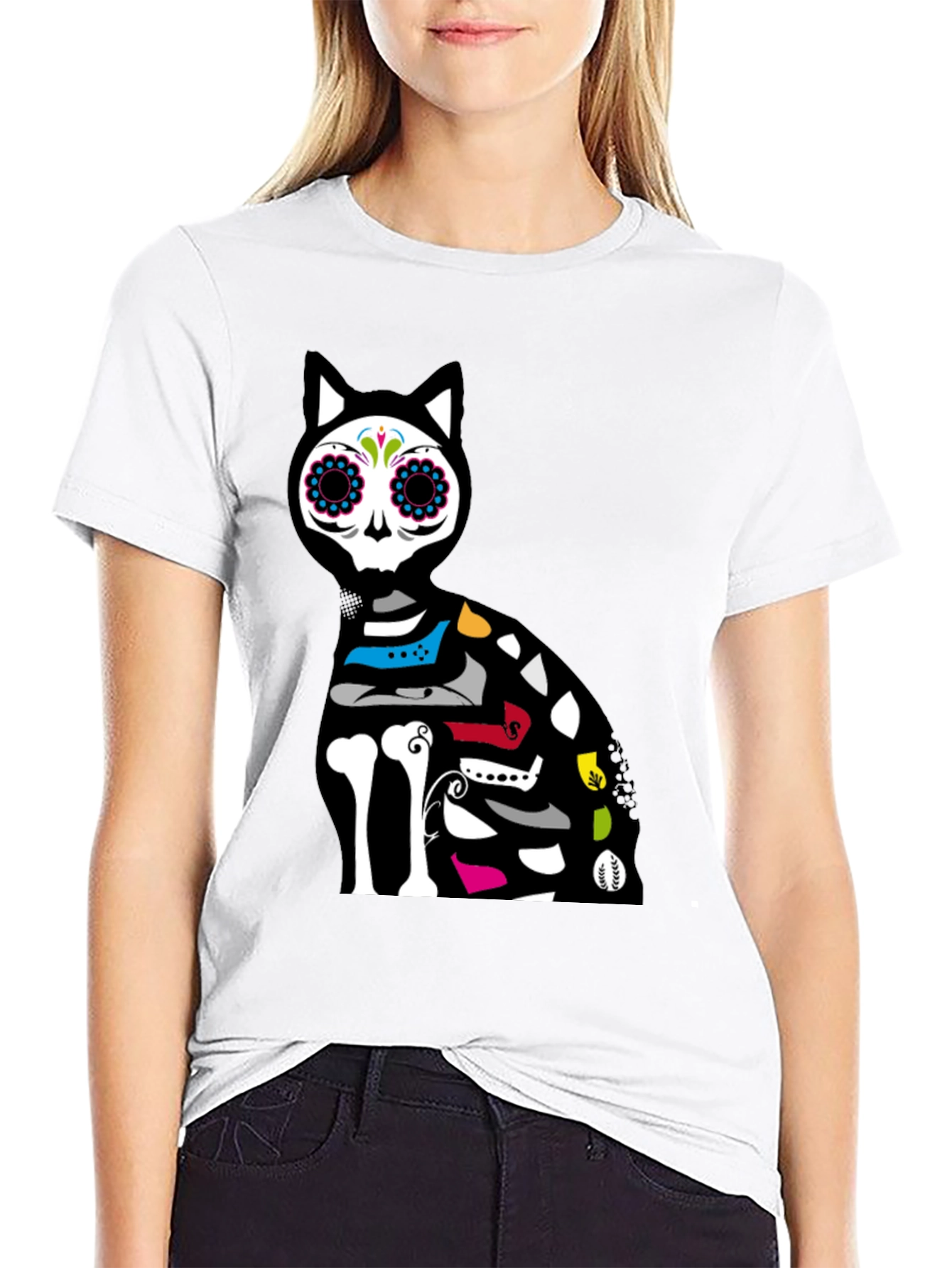 Sugar Skull Cat Graphic T-Shirt