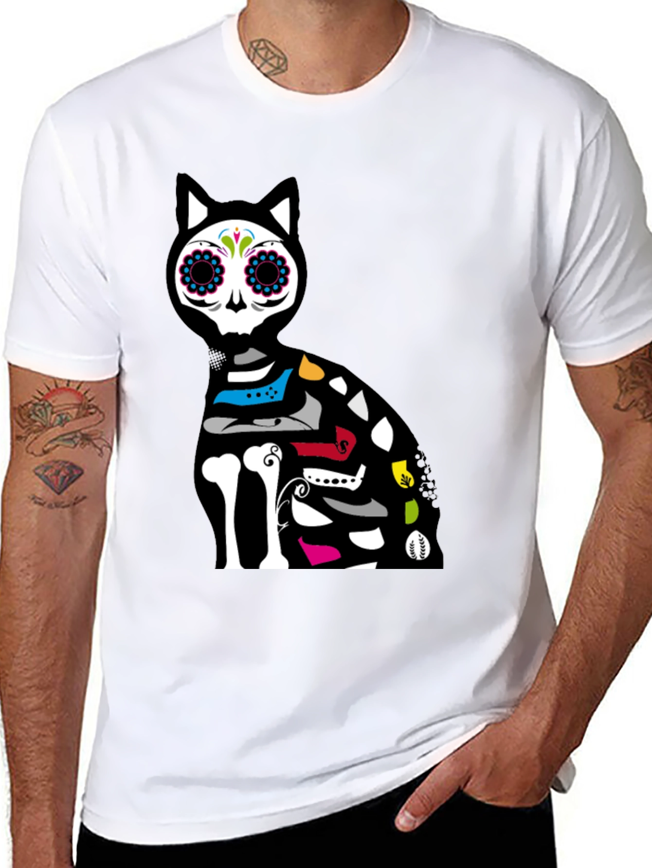 Sugar Skull Cat Graphic T-Shirt