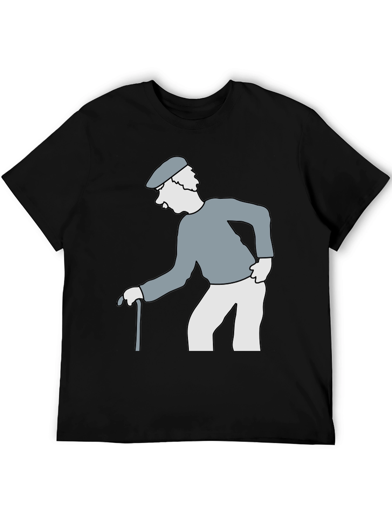 Cartoon Grandpa on Black T-Shirt