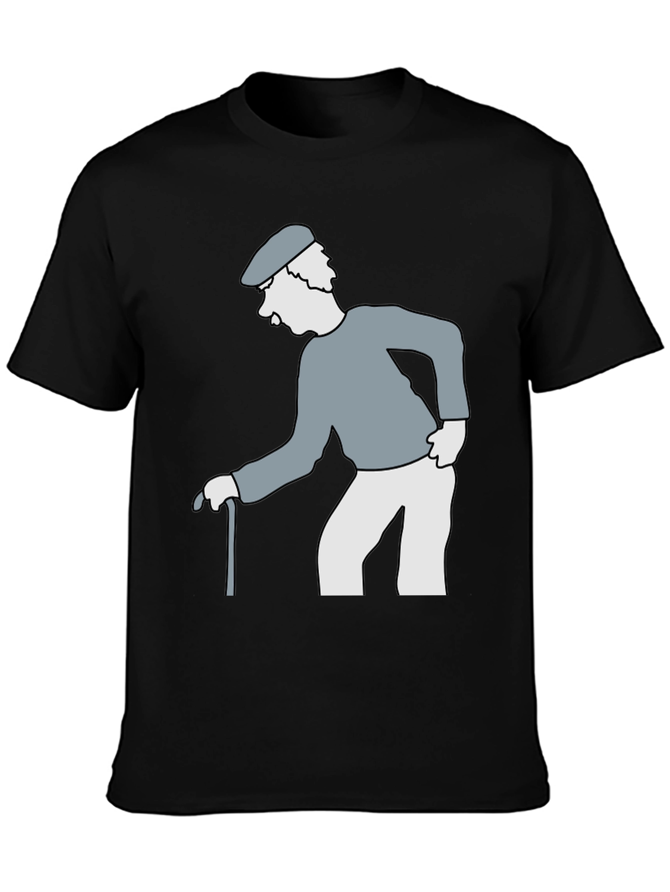 Cartoon Grandpa on Black T-Shirt