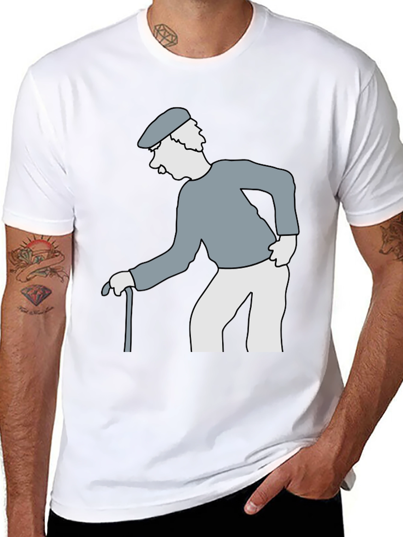 Cartoon Grandpa on Black T-Shirt