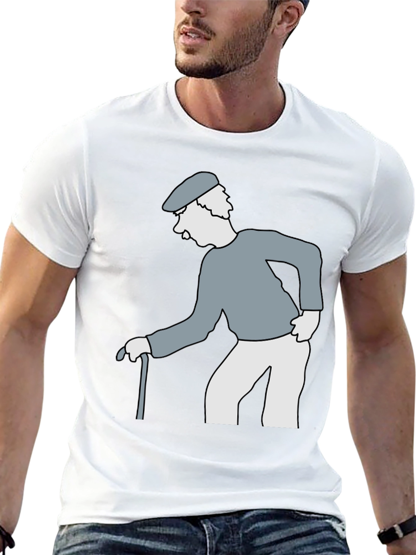 Cartoon Grandpa on Black T-Shirt