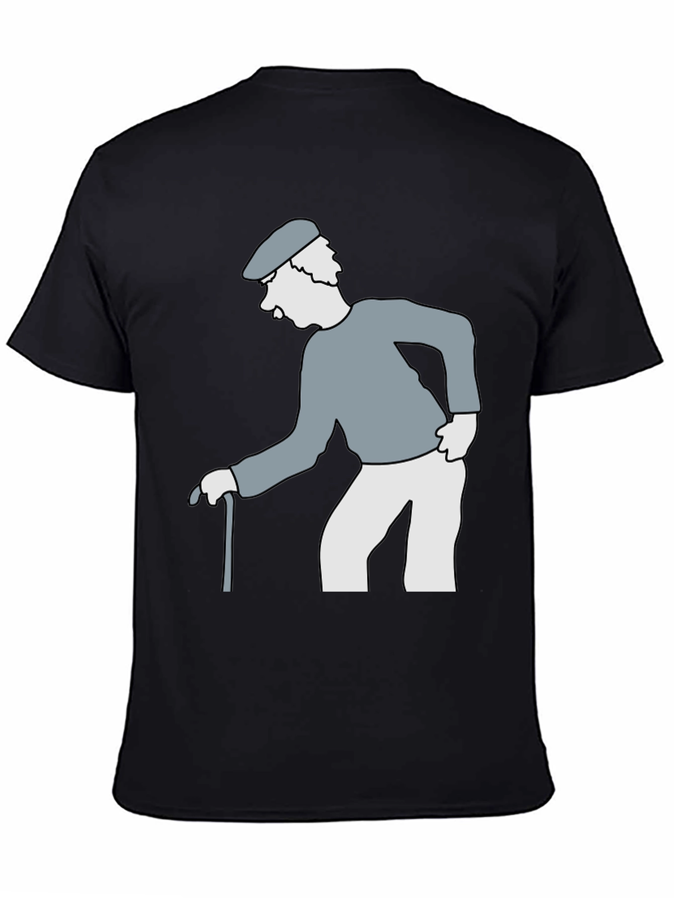 Cartoon Grandpa on Black T-Shirt