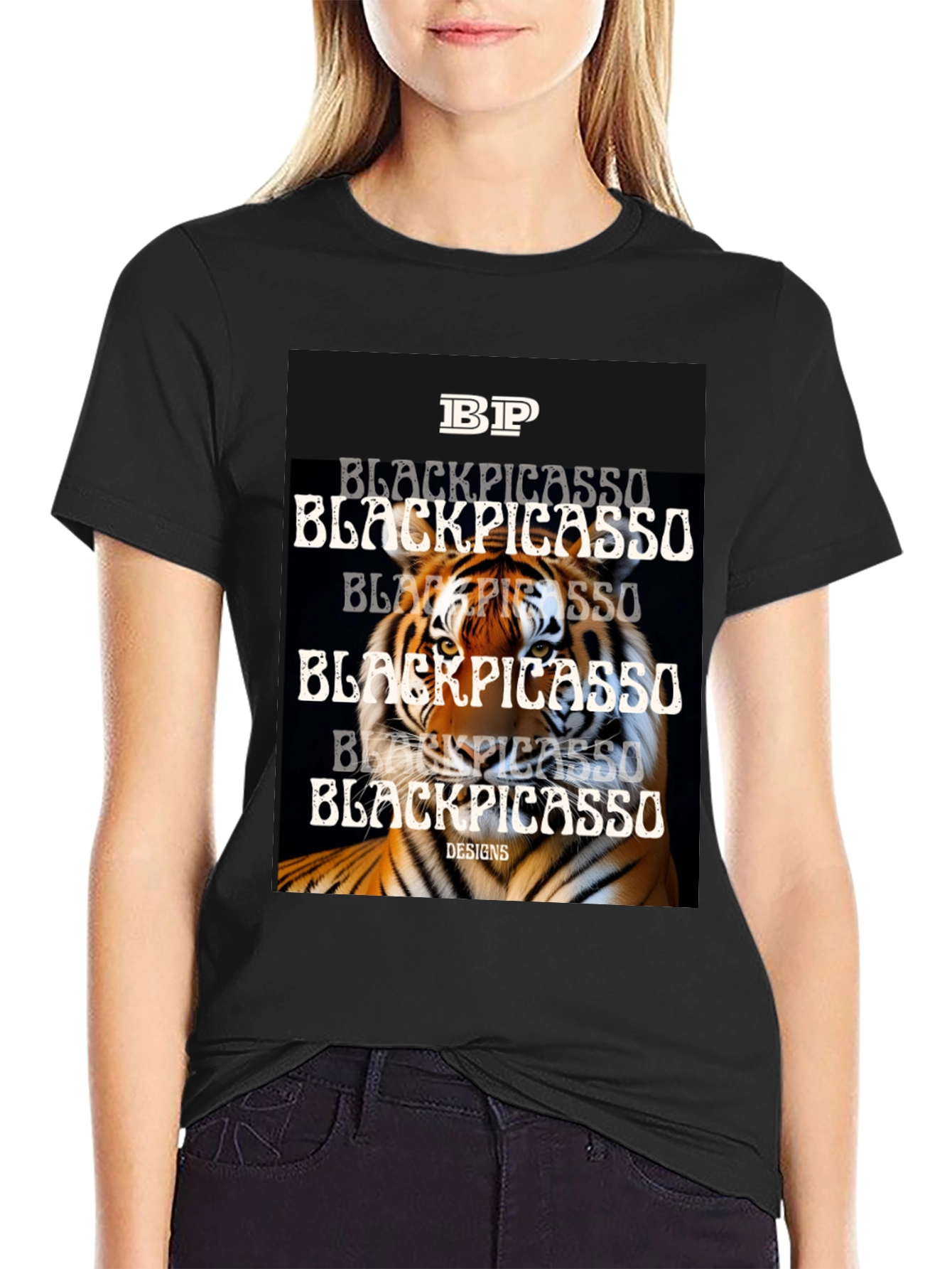 Black Picasso Tiger Graphic Tee