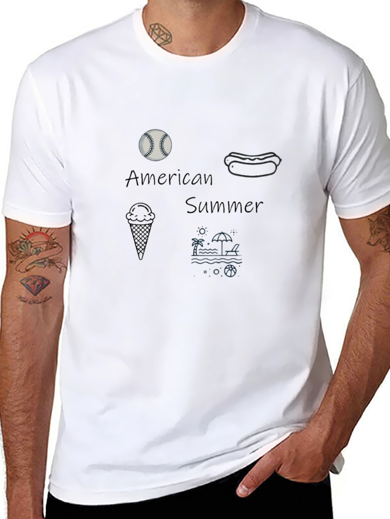 American Summer T-Shirt Baseball Hotdog Beach Tee