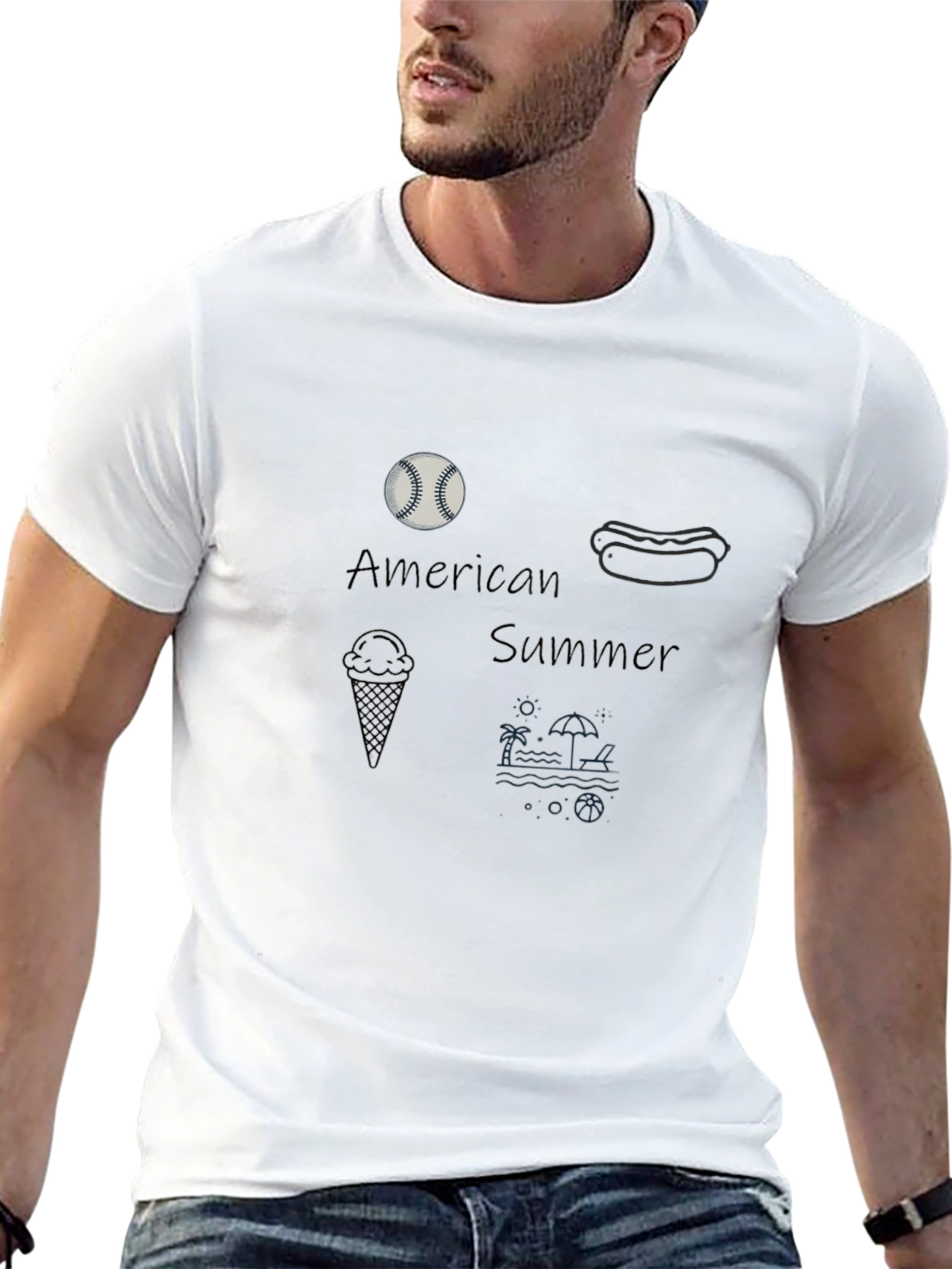 American Summer T-Shirt Baseball Hotdog Beach Tee