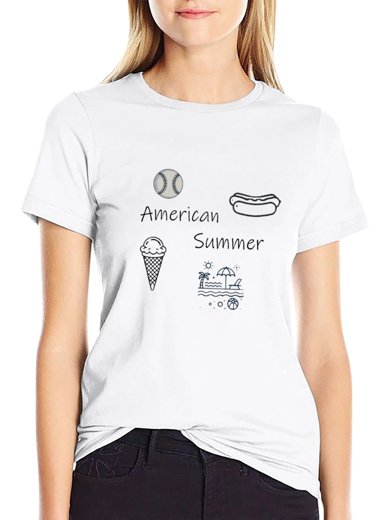 American Summer T-Shirt Baseball Hotdog Beach Tee