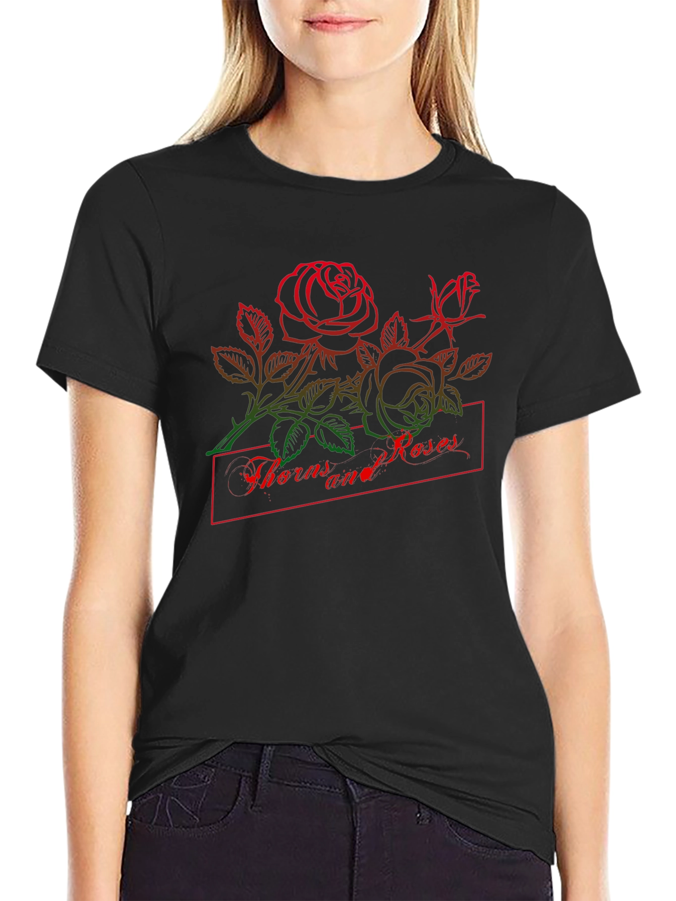 Thorns and Roses Graphic Black T-Shirt