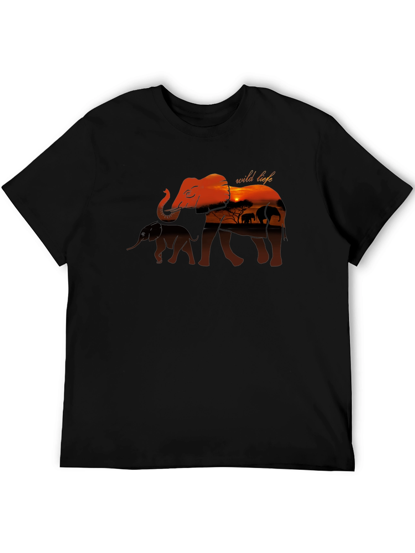 Wild Life Sunset Elephant Graphic T-Shirt