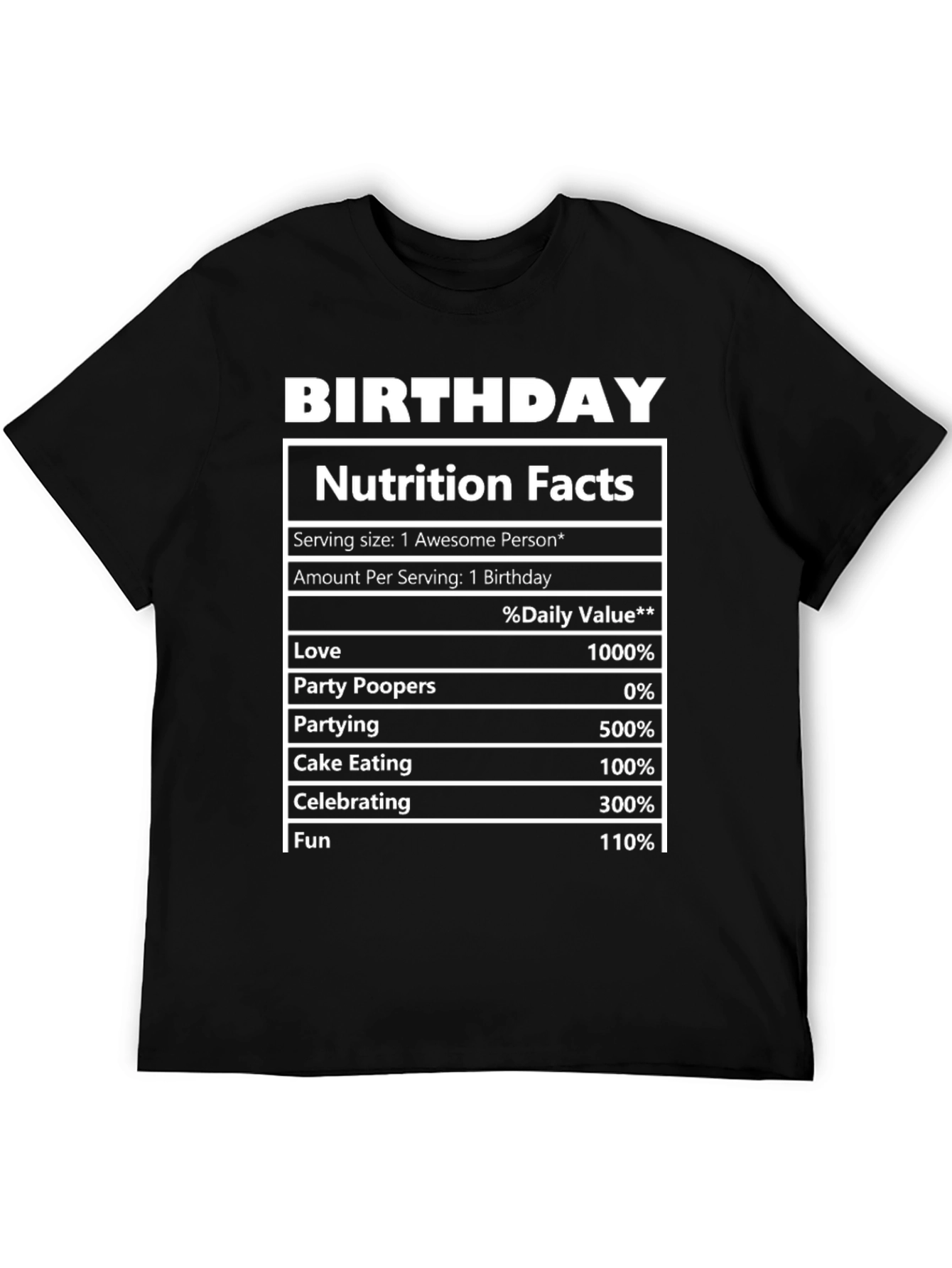 Birthday Nutrition Facts T-Shirt Funny Party Tee