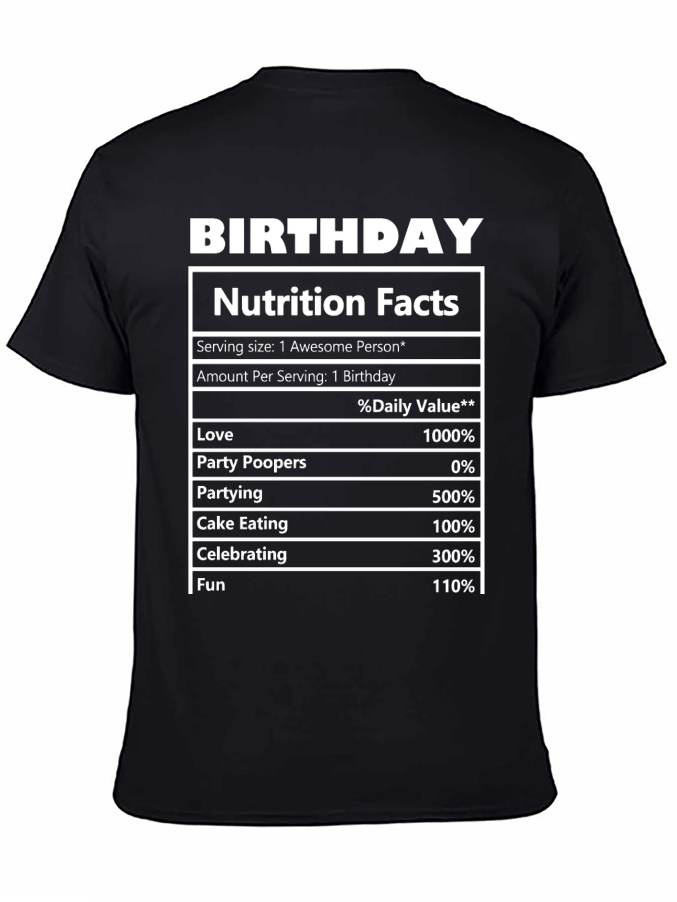 Birthday Nutrition Facts T-Shirt Funny Party Tee