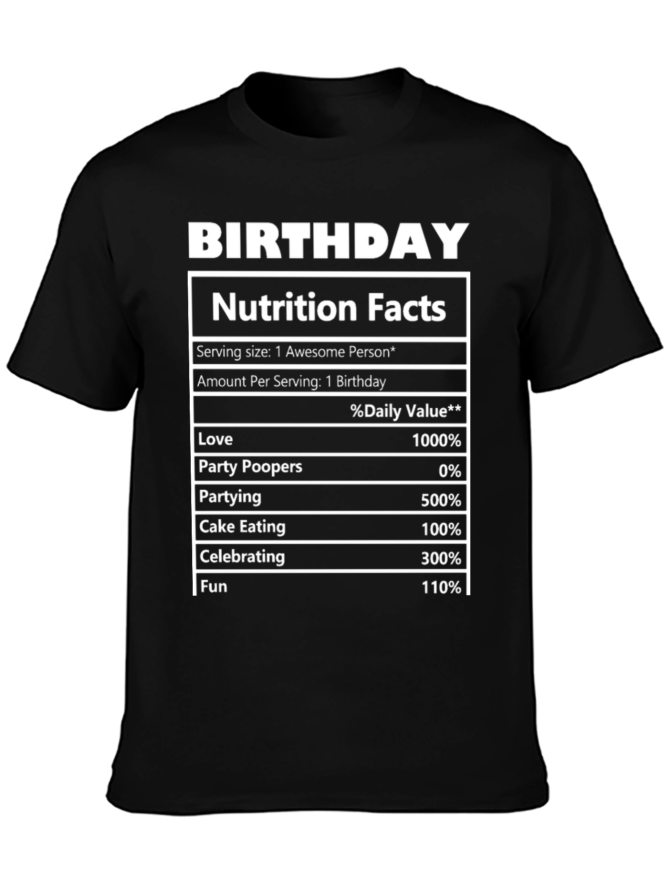 Birthday Nutrition Facts T-Shirt Funny Party Tee