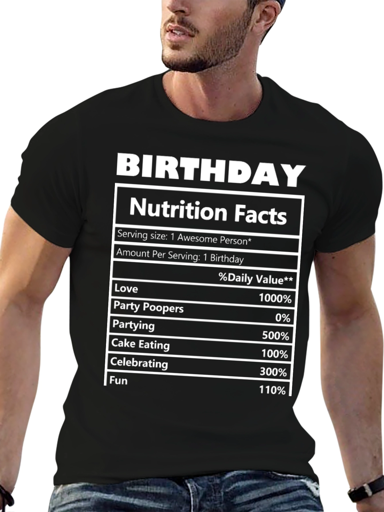 Birthday Nutrition Facts T-Shirt Funny Party Tee