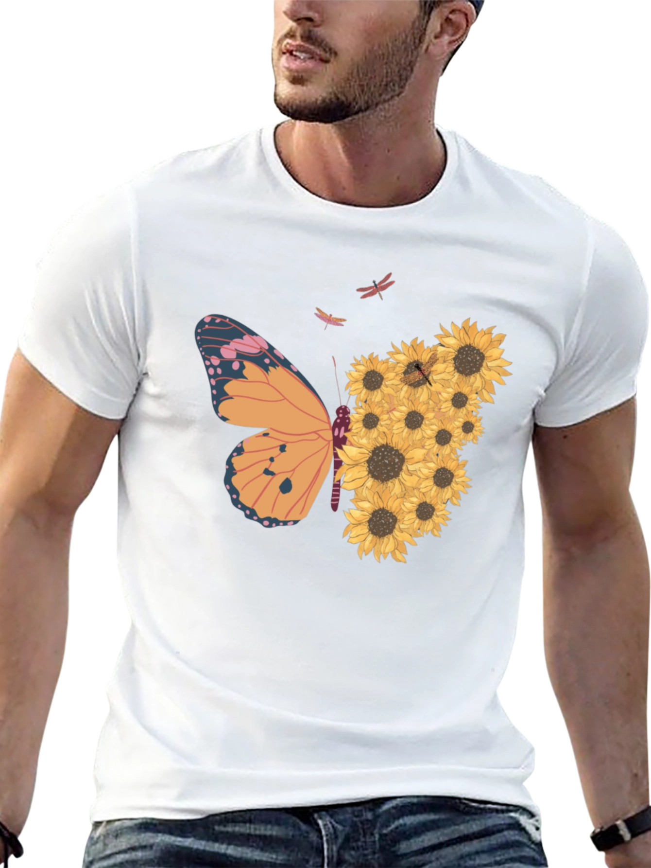 Butterfly Sunflower Graphic Tee - Black Unisex Shirt