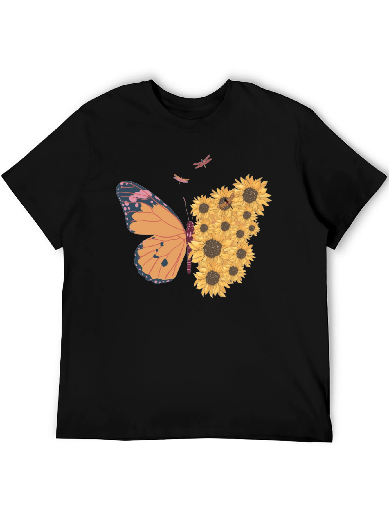 Butterfly Sunflower Graphic Tee - Black Unisex Shirt