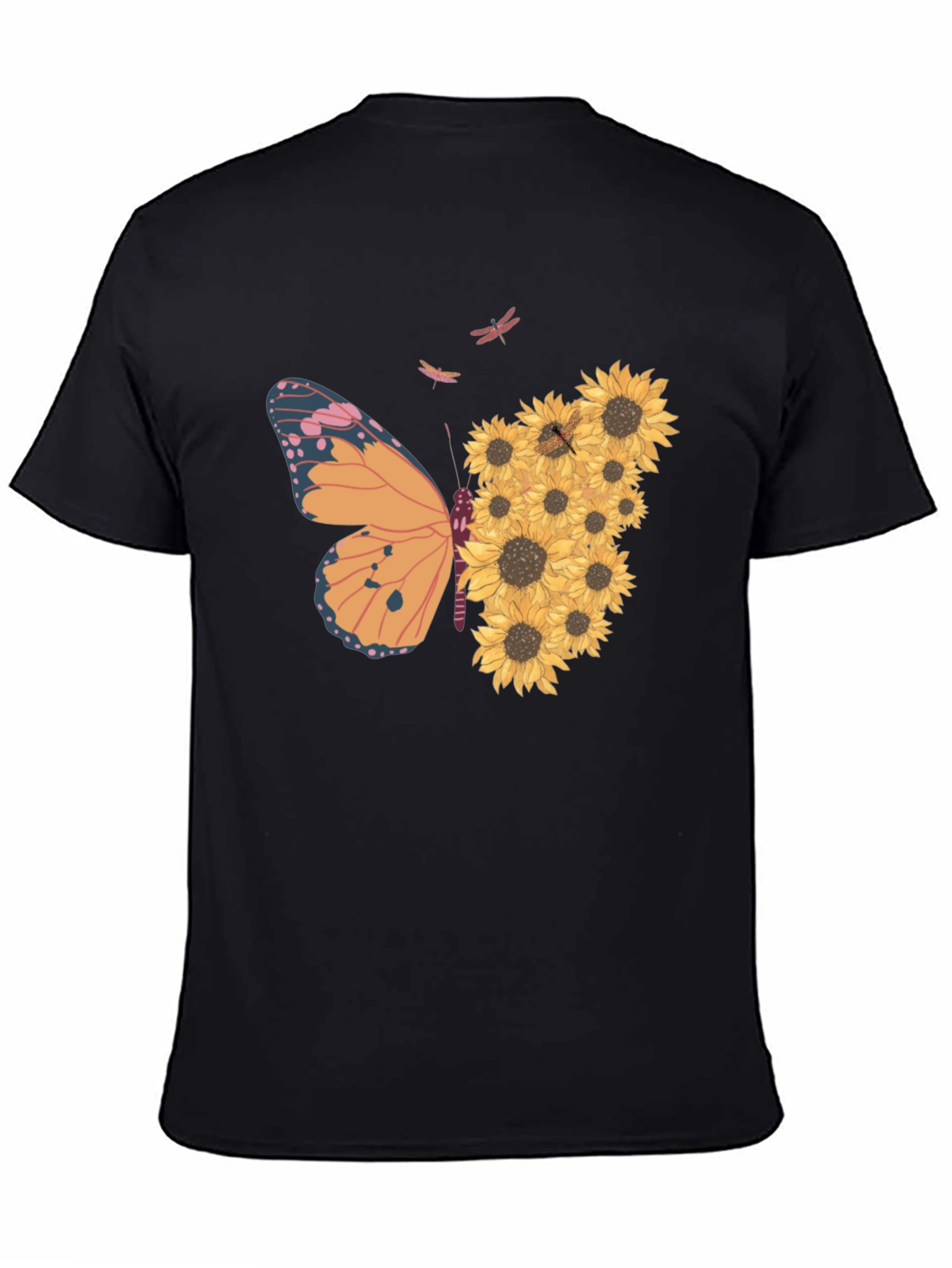 Butterfly Sunflower Graphic Tee - Black Unisex Shirt