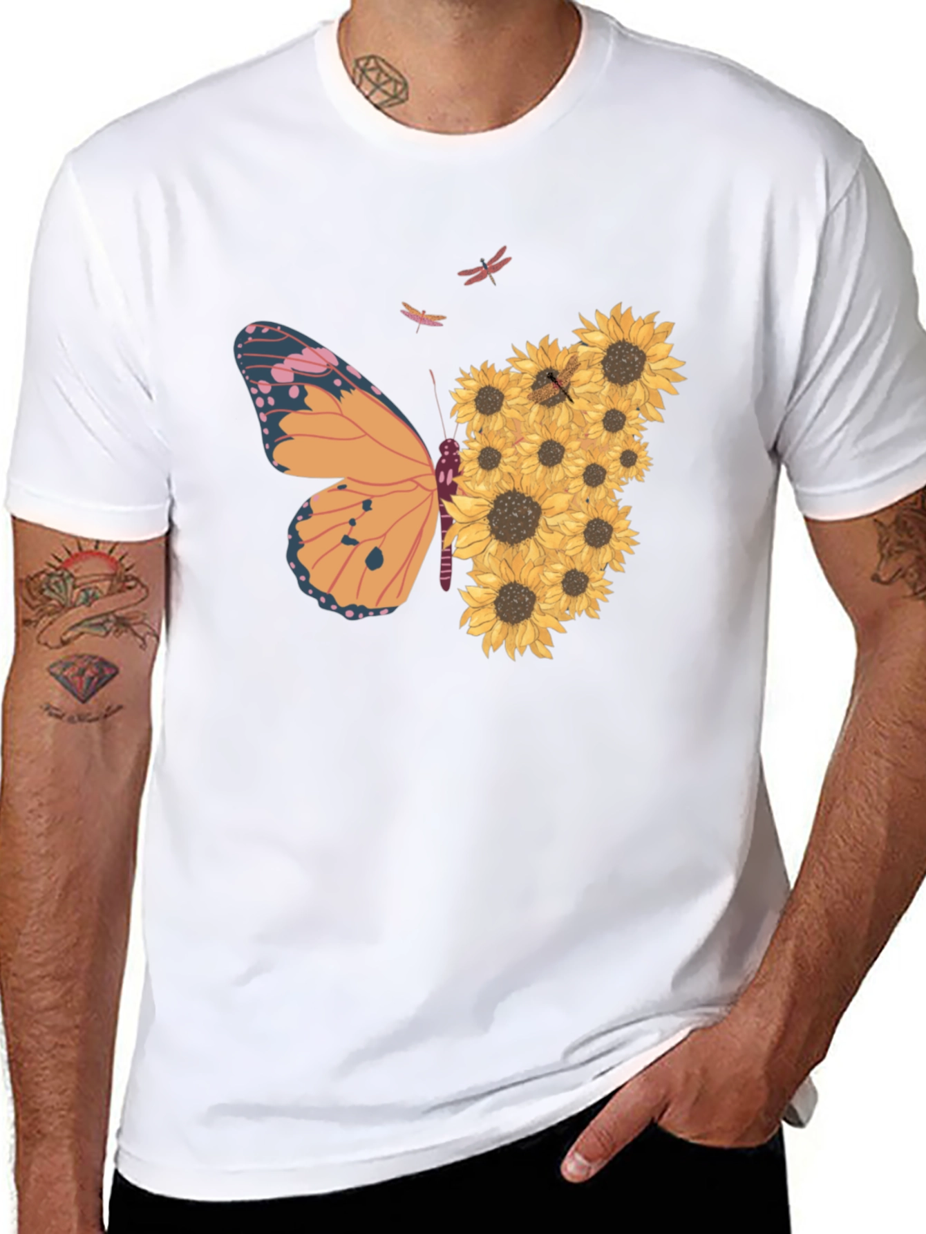 Butterfly Sunflower Graphic Tee - Black Unisex Shirt
