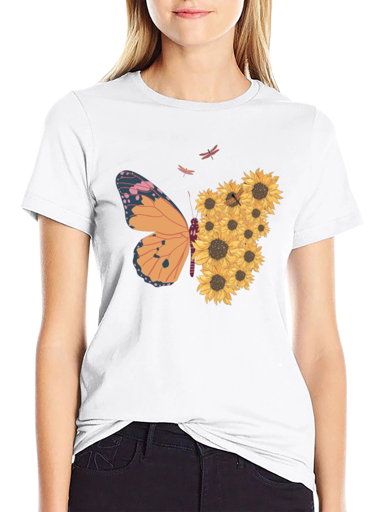 Butterfly Sunflower Graphic Tee - Black Unisex Shirt