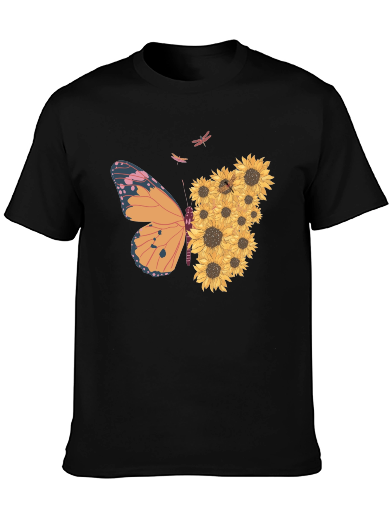 Butterfly Sunflower Graphic Tee - Black Unisex Shirt
