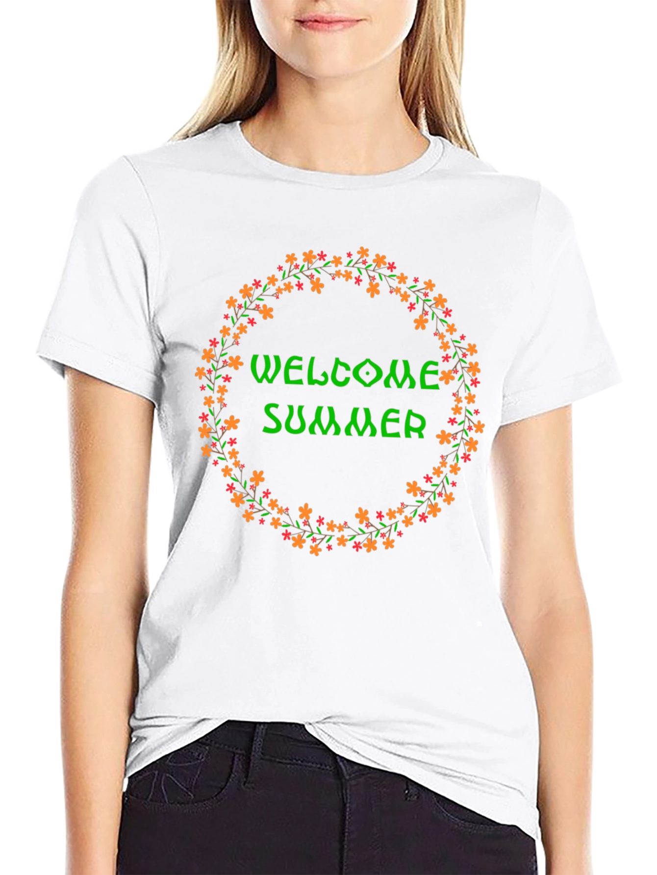 Welcome Summer Floral Wreath Graphic T-Shirt