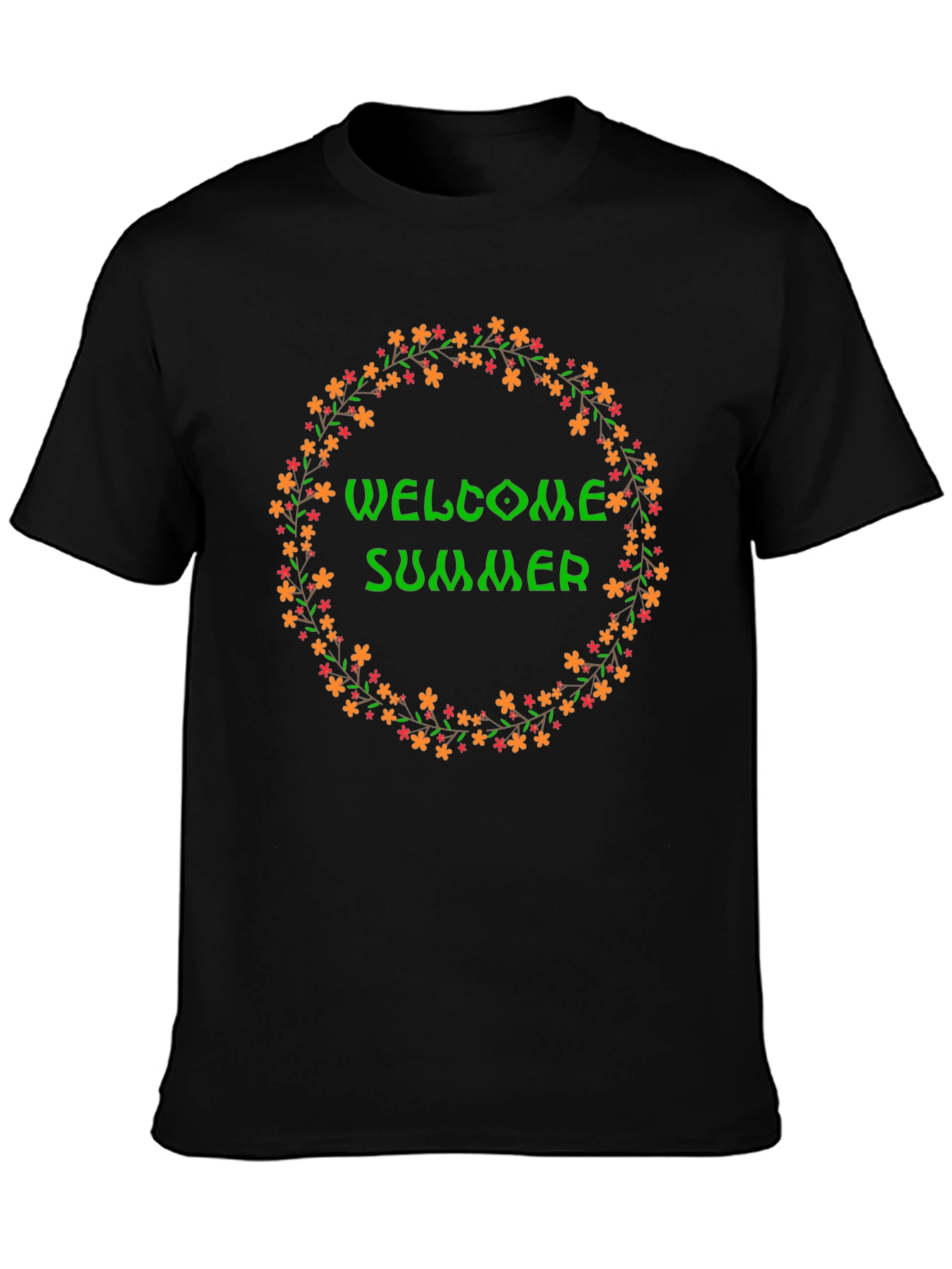 Welcome Summer Floral Wreath Graphic T-Shirt