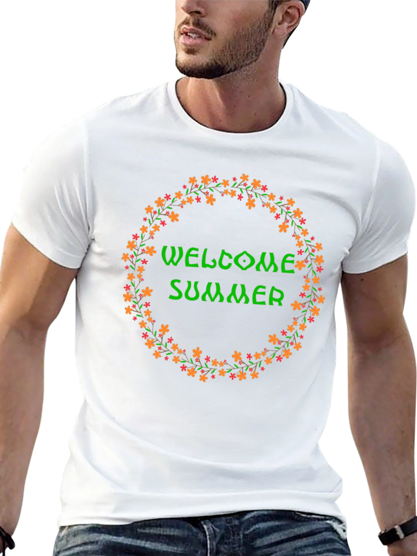 Welcome Summer Floral Wreath Graphic T-Shirt