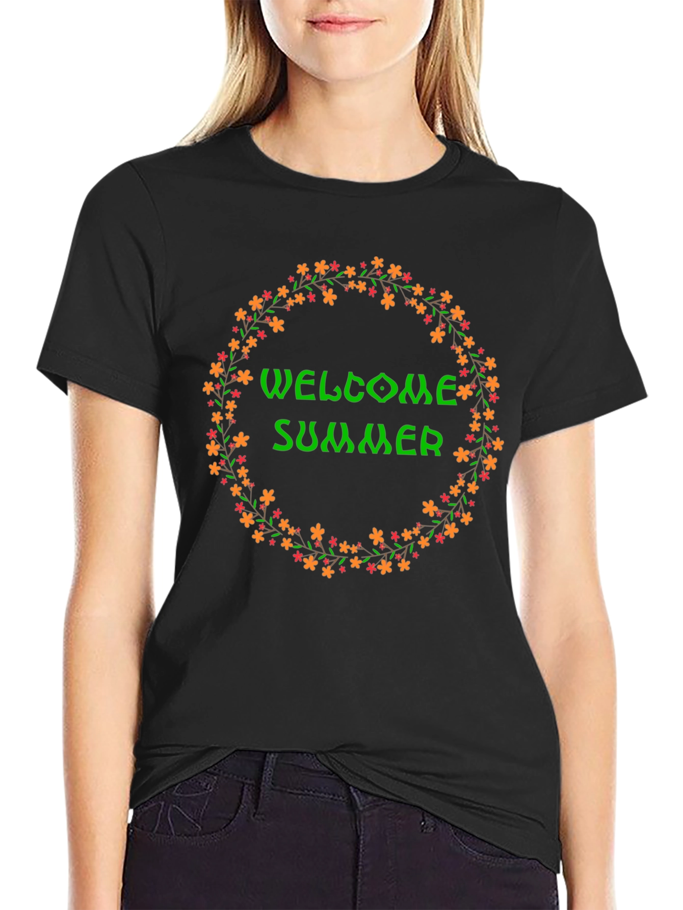 Welcome Summer Floral Wreath Graphic T-Shirt