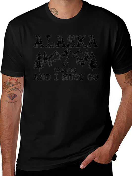 Alaska Is Calling Mens Black Graphic Tee