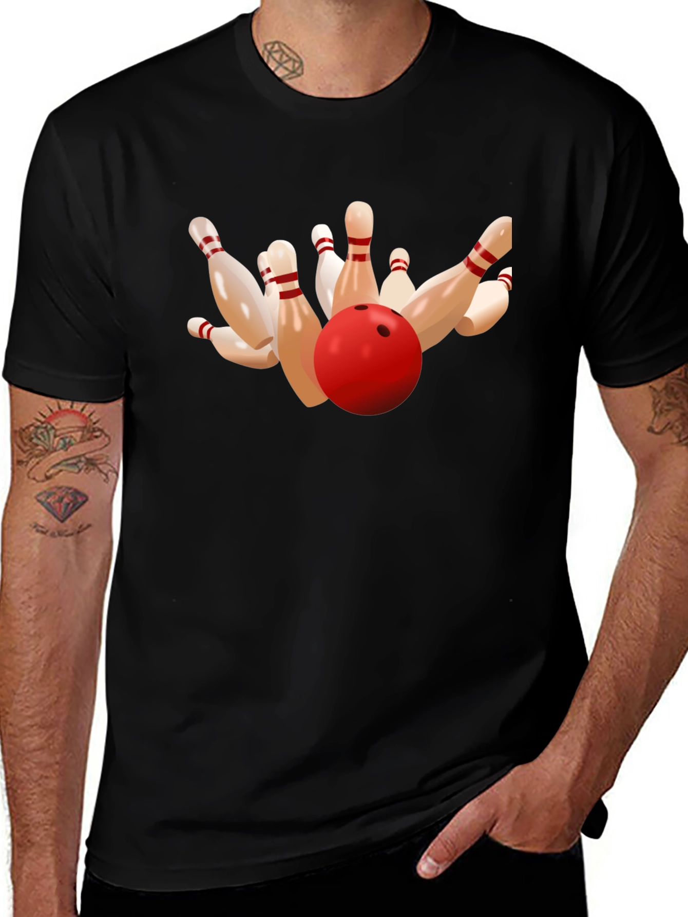 Bowling Strike Graphic Tee - Black
