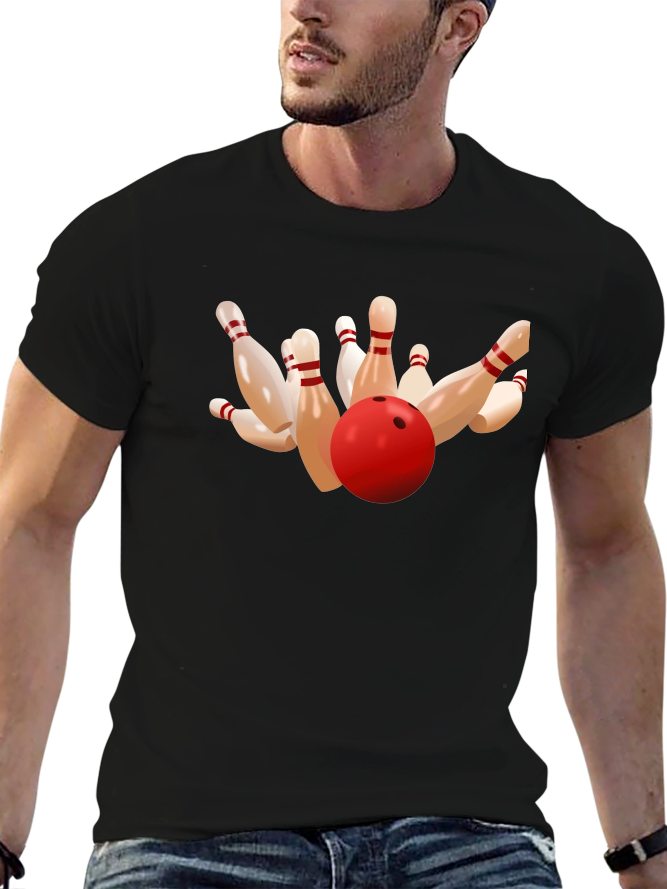 Bowling Strike Graphic Tee - Black
