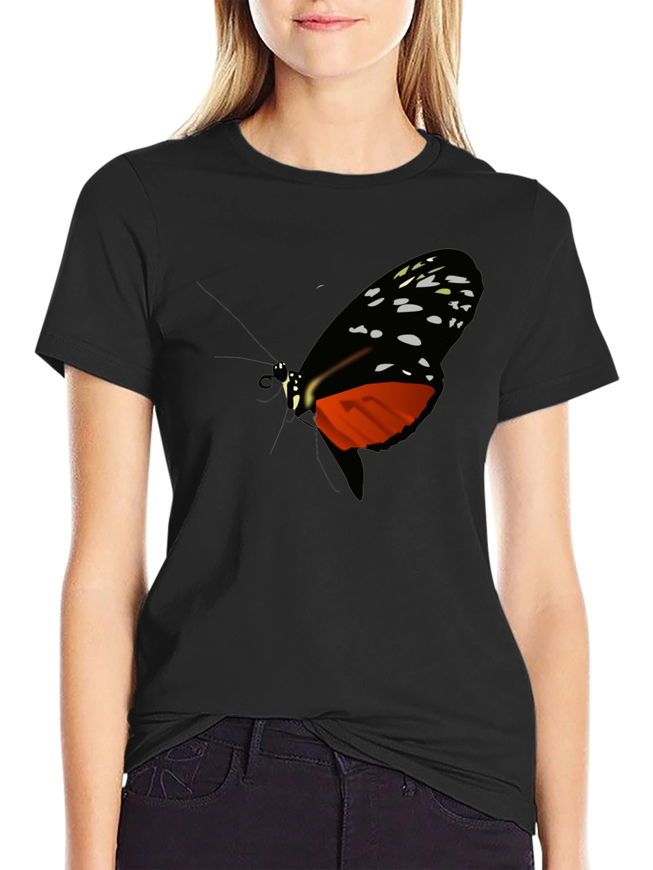 Butterfly Graphic Print Black T-Shirt