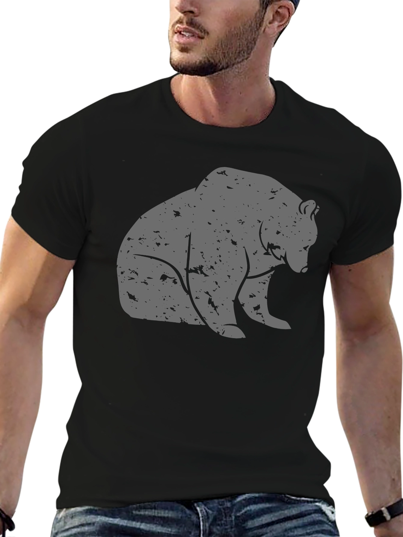 Bear Graphic T-Shirt - Casual Black Tee