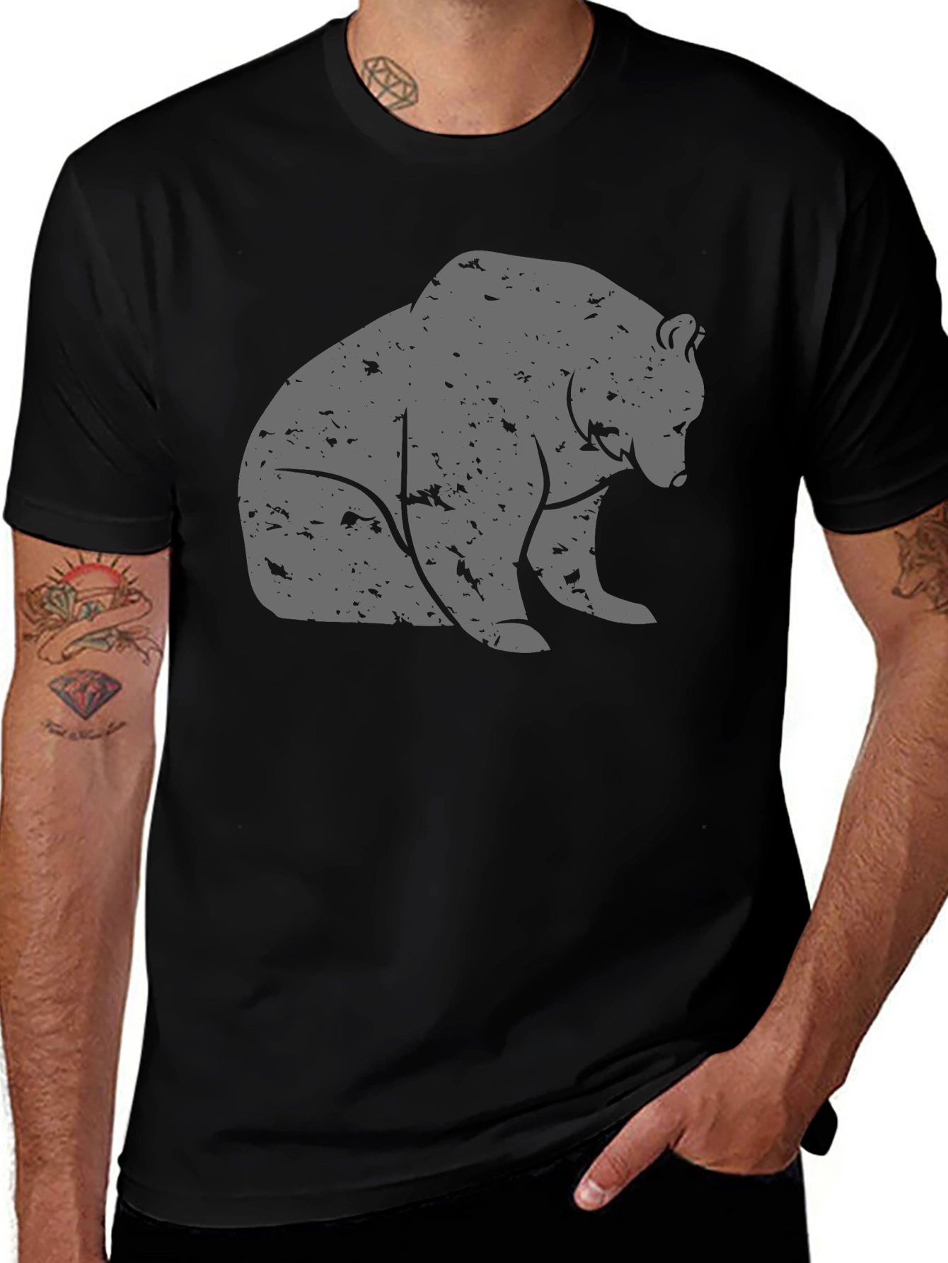 Bear Graphic T-Shirt - Casual Black Tee