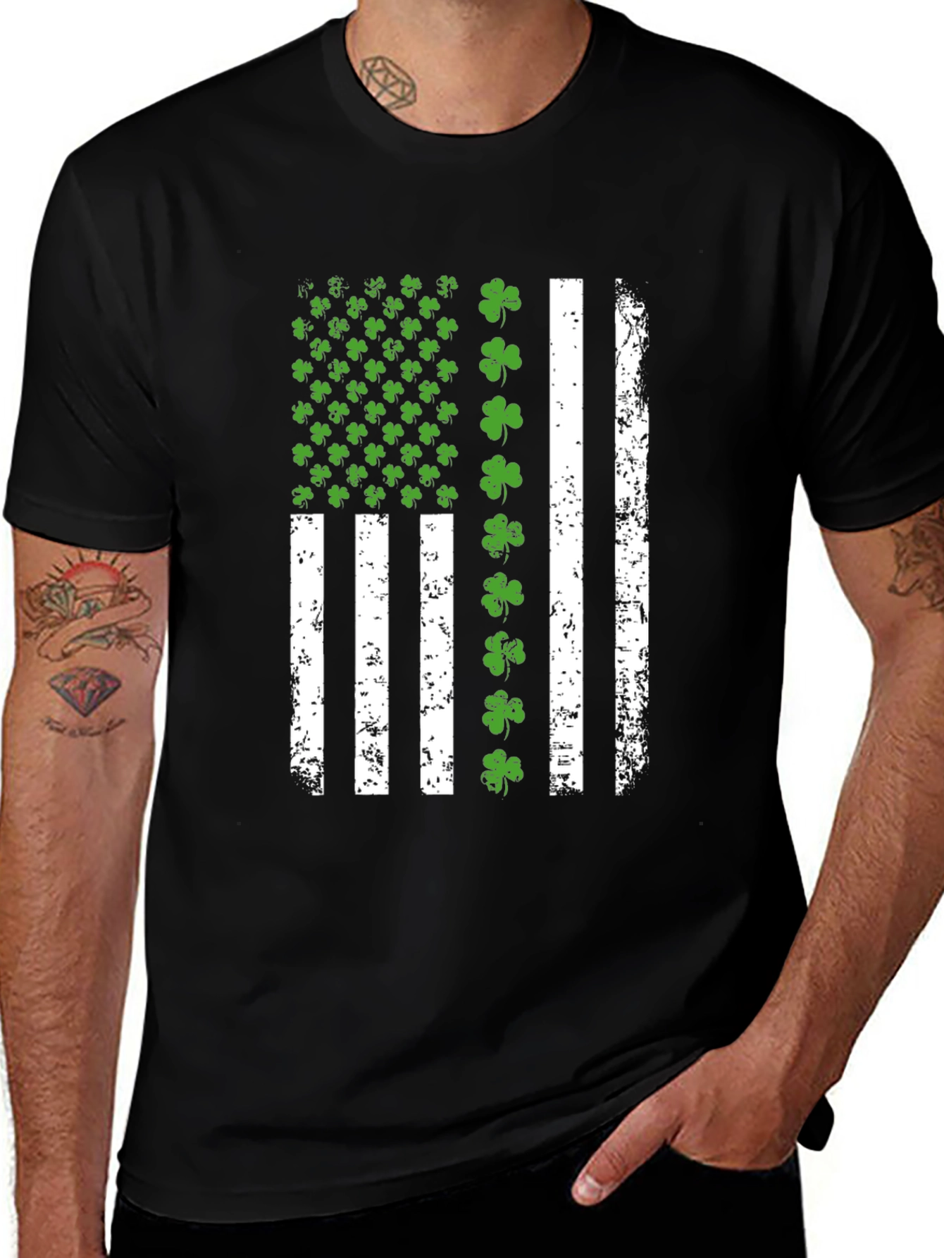 St. Patricks Day Clover American Flag Graphic Tee